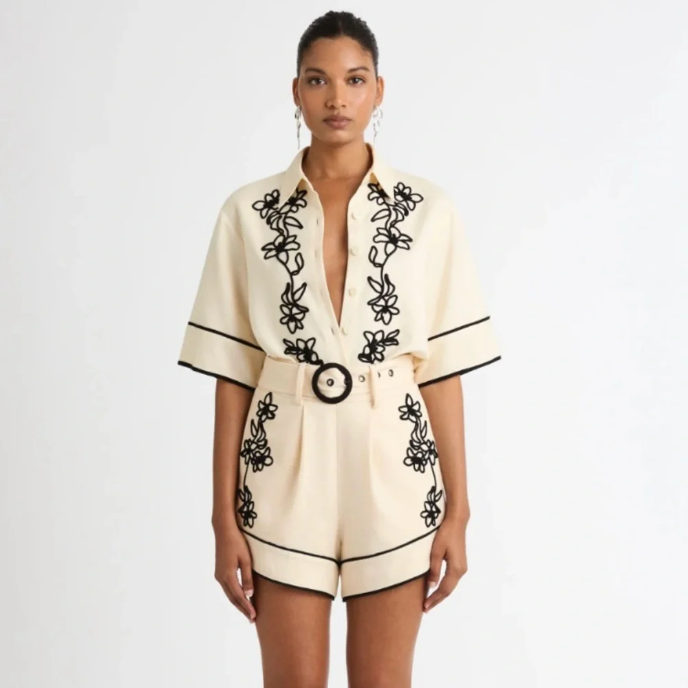 Anthropologie Belle Vere floral embroidered one piece belted romper NWT - Picture 1 of 16